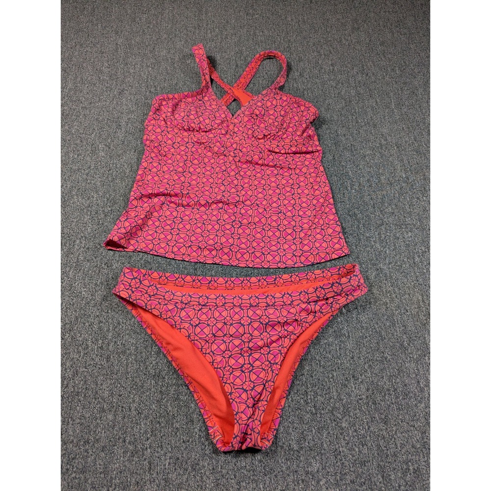 Title Nine Carve Designs Tankini Swimsuit Set Orange Pink Geometric Medallion S